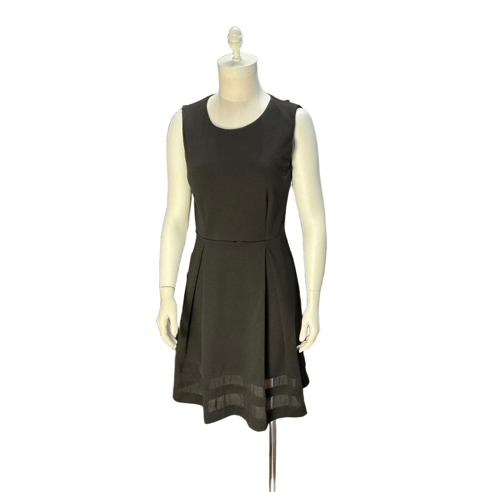 Calvin Klein Black Fit & Flare Dress with Mesh Illusion Hem Sz 8P